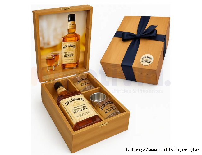 Kit Premium Jack Daniels Honey Whisky 700ml com 2 Copos e Dosador