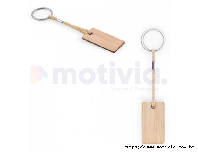 Chaveiro retangular em bambu com cord�o em PET