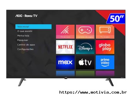 Smart TV AOC � a escolha certa para seu ambiente. Com um design de tela plana e sem bordas, esta TV de 50 polegadas exib