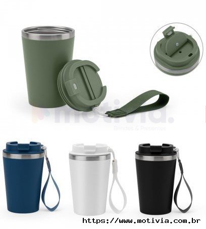 Copo de viagem em a�o inox 90% reciclado com parede dupla e acabamento em mate 440 mL